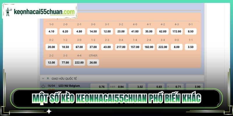 Một số kèo keonhacai55chuan phổ biến khác