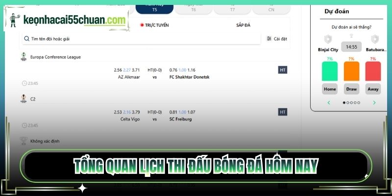 Tổng quan lịch thi đấu bóng đá hôm nay